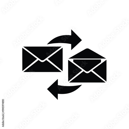 Black envelopes with arrows indicating email exchange
