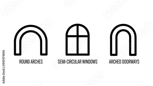 Architectural arches,, and doorways icons: building design elements, semi circular
