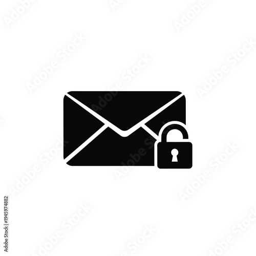 Black and white envelope with an unlocked padlock