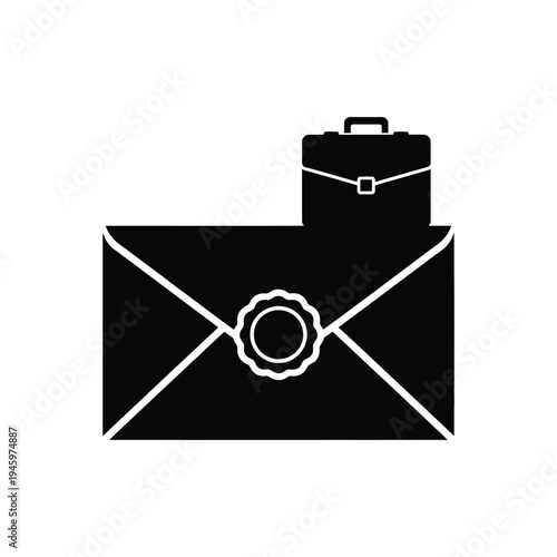 Black and white of briefcase emerging from sealed envelope