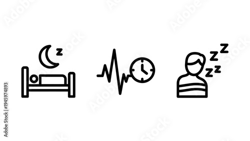 Icons representing sleep, vital signs and sleeping person, symbolizing rest and health
