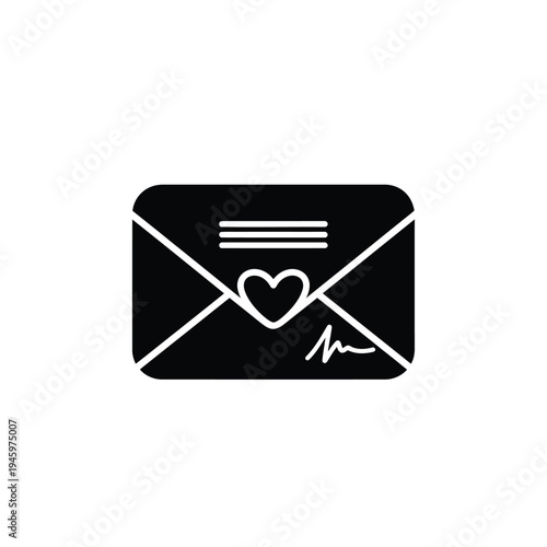 Black and white envelope with heart and pulse line