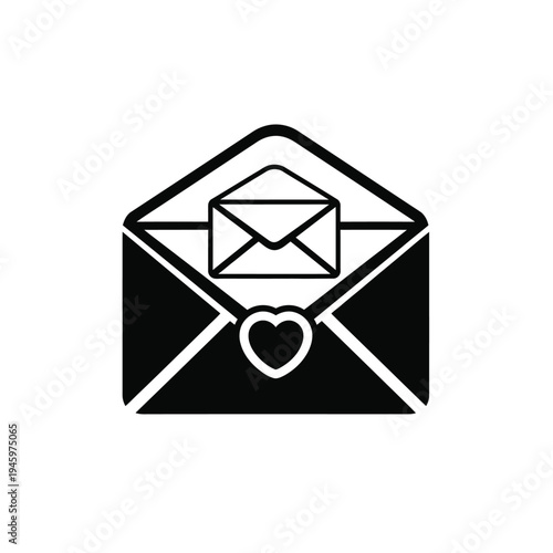 Black and white envelope with smaller envelope and heart seal