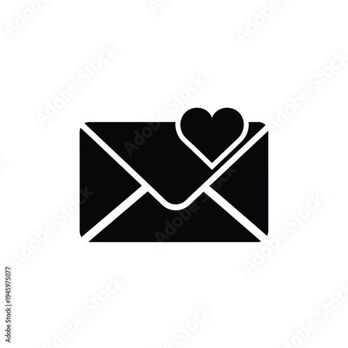 Black and white of envelope with heart symbol