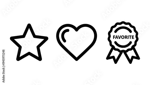 Star, heart, and favorite ribbon icons representing ratings, likes, and popularity