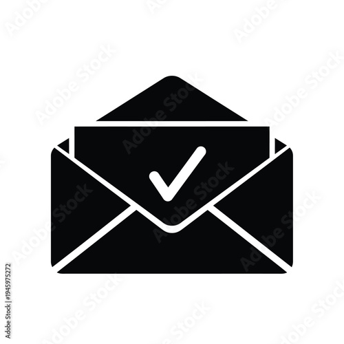 Black and white envelope with checkmark inside