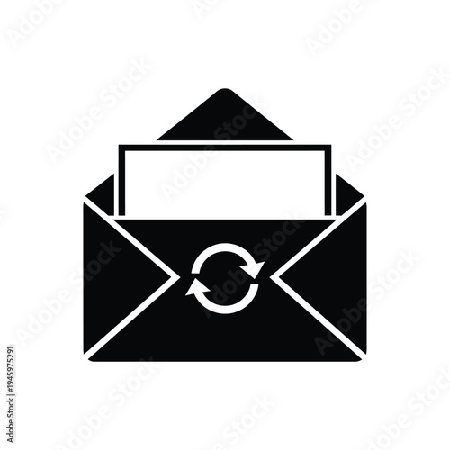 Black and white envelope with sync symbol card
