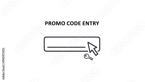 Promo code entry field with cursor icon and key symbol for discount or access on white background, clean vector illustration