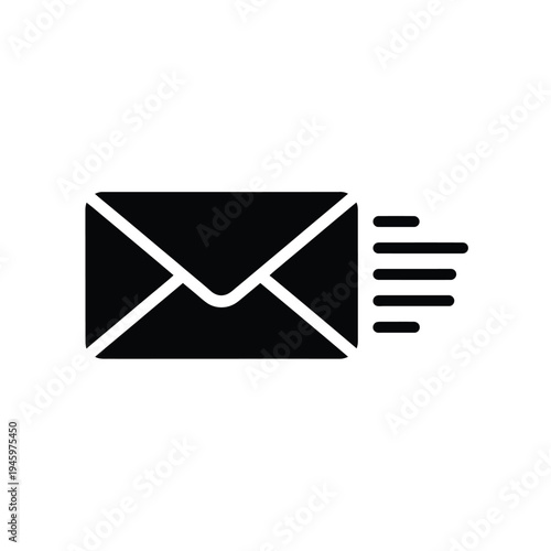 Black and white of a sealed envelope with motion lines