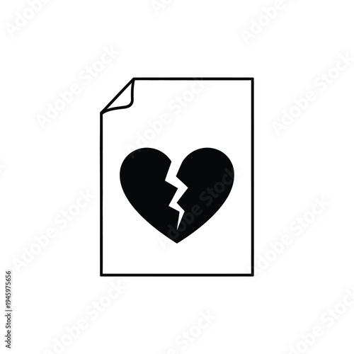 Black broken heart on white paper background