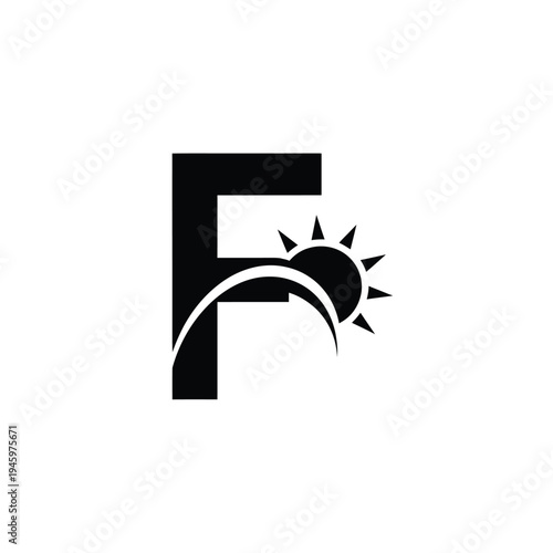 Black letter f with sunburst