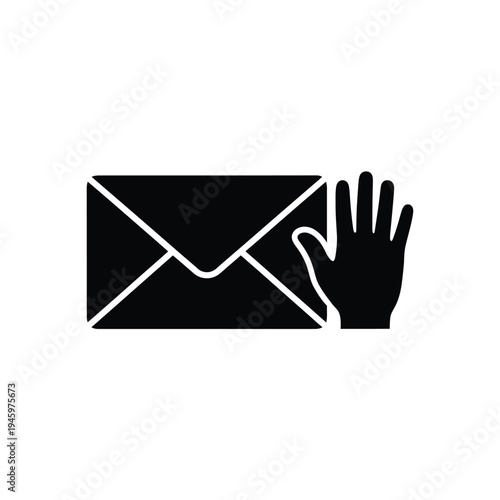 Black envelope with hand waving action white letter