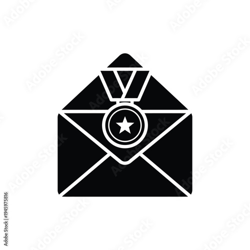 Black envelope with medal and star white