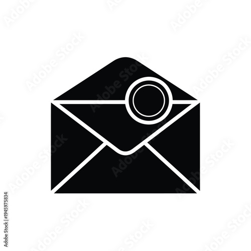 Black envelope with white seal and white outline