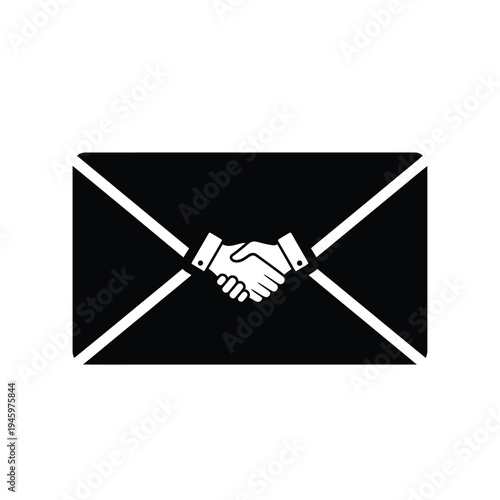 Black envelope with white handshake symbol