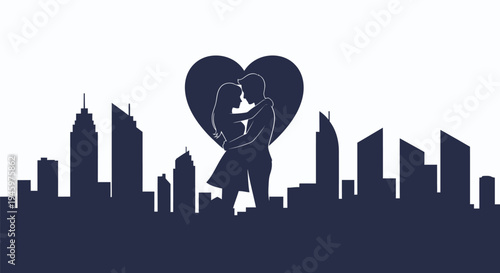 Woman Holding Heart Above City Skyline.
