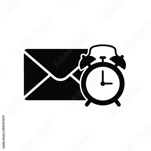 Black envelope and alarm clock white