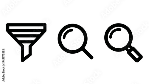 Magnifying glass and funnel icons representing search and filtering