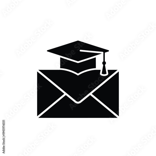 Black graduation cap on envelope white