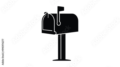 Black silhouette of a mailbox with raised flag