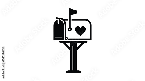 Black mailbox with heart and flag raised symbol