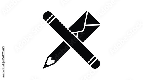 Black silhouette of crossed pencil and envelope