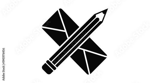 Black silhouette of crossed pencil and envelopes
