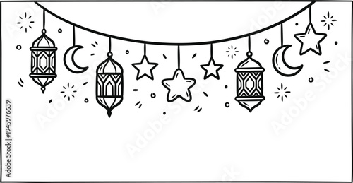 Ramadan kareem vector graphic illustration with hanging lanterns and stars