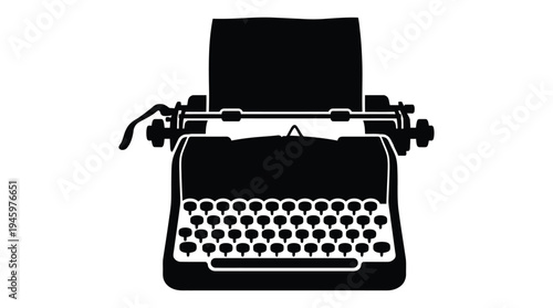 Black silhouette of a vintage typewriter with paper inserted