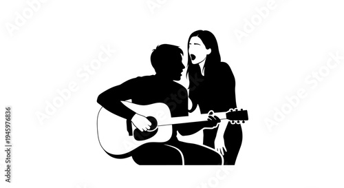 Silhouette of singer and guitarist performing.