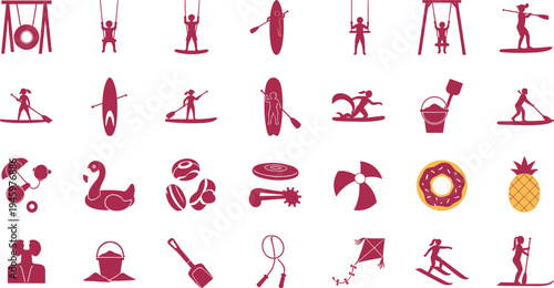 Summer vacation icons beach activities symbols