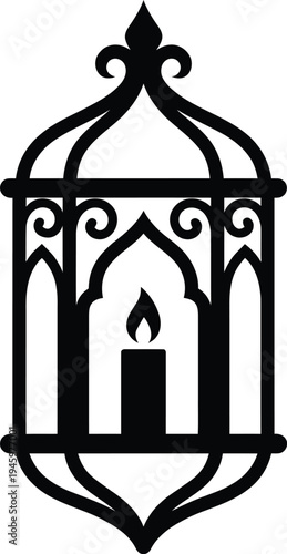 Black silhouette of a decorative lantern with a candle inside