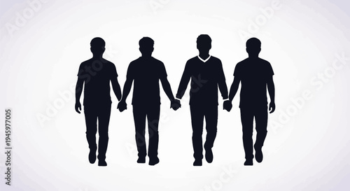 Four Men Walking Holding Hands Silhouette.