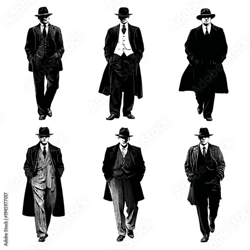 Vintage Gentlemen Collection Stylish Men in Classic Suits.