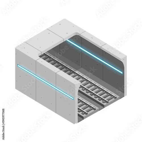 Futuristic Subway Station Entrance with Neon Lights.