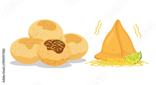 Flat lay illustration of tacos and a burrito with rice and lime on a white background with a casual and appetizing mood.
