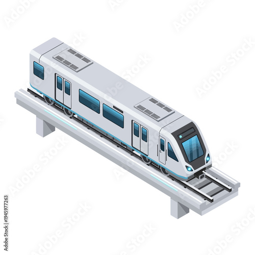 Modern High-Speed Electric Train on Elevated Tracks.