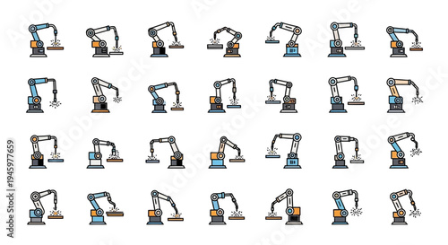 Collection of industrial robotic arm illustrations.