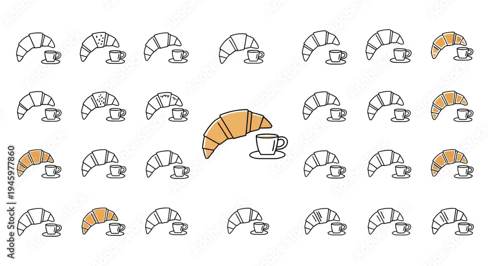 Fototapeta premium Croissants and coffee cup illustration.