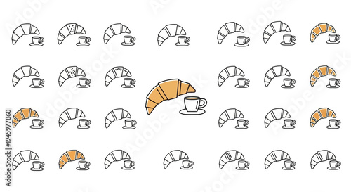 Croissants and coffee cup illustration.