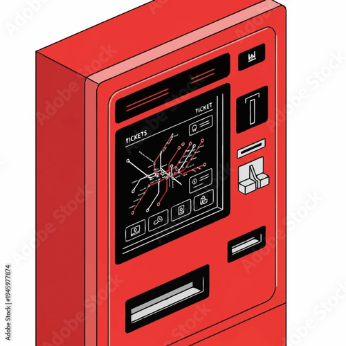 Red Ticket Vending Machine with Interactive Screen.