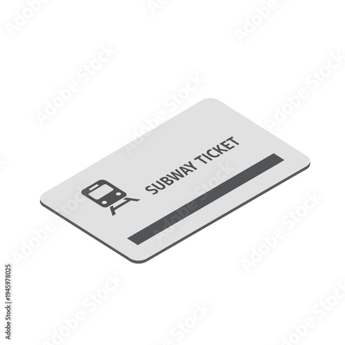 Isometric Subway Ticket Card with Train Icon.
