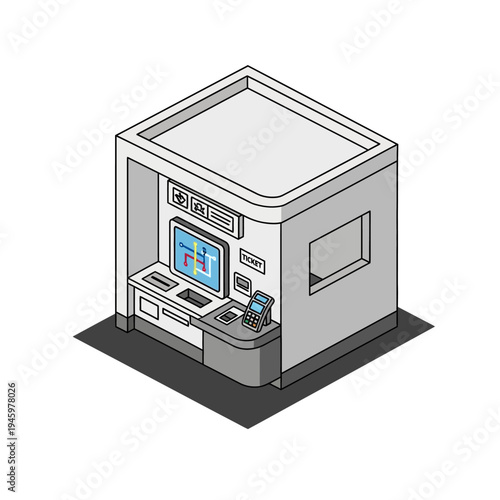 Isometric illustration of a modern automated kiosk.