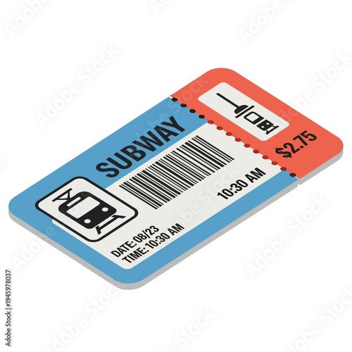 Subway Ticket Illustration with Date and Time Details.