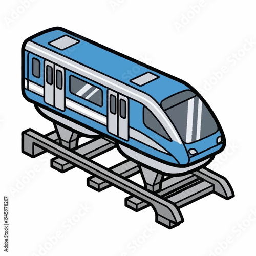 Modern Blue Monorail Train on Elevated Track Illustration.