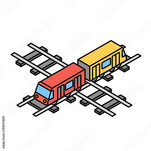 Two Trains Crossing on Railroad Tracks.