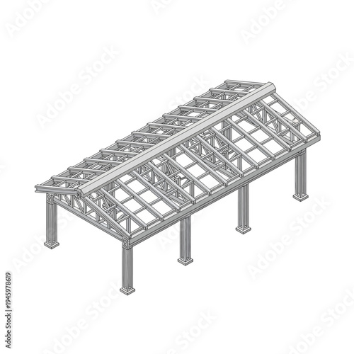 Detailed Architectural Steel Truss Structure for Canopy or Roof.