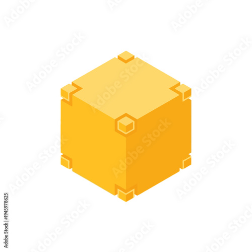 Isometric Golden Cube with Reinforced Corners.