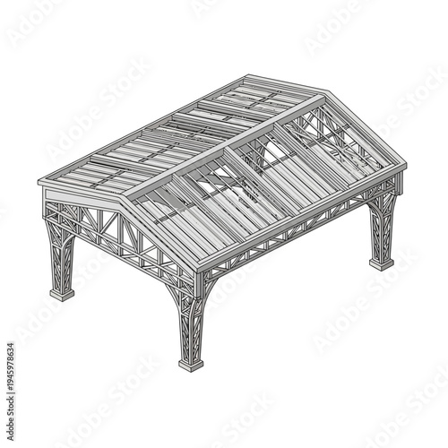 Detailed Architectural Drawing of a Victorian Greenhouse Structure.