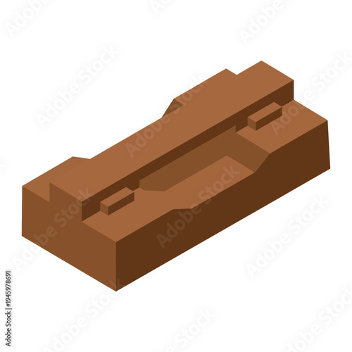 Isometric Brown Object with Recessed Areas and Grooves.